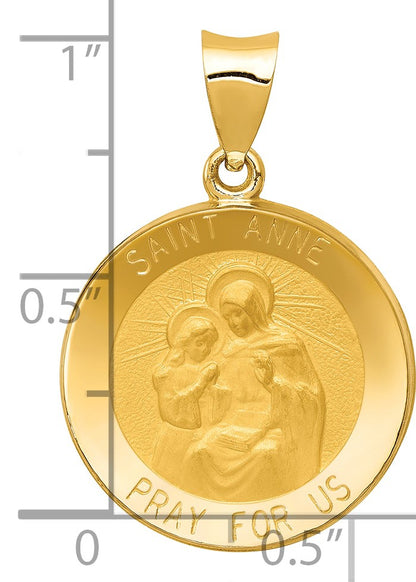 14k Polished and Satin Hollow St. Anne Medal Pendant