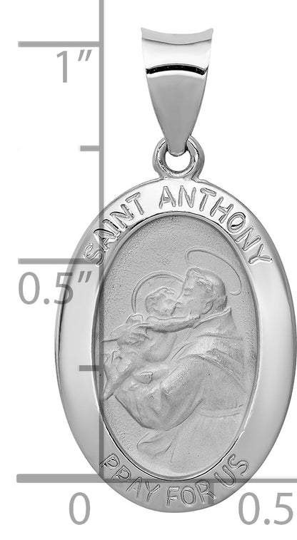 14k White Gold Polished and Satin Hollow St. Anthony Medal Oval Pendant