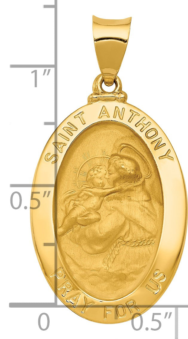 14k Polished and Satin Hollow St. Anthony Medal Oval Pendant