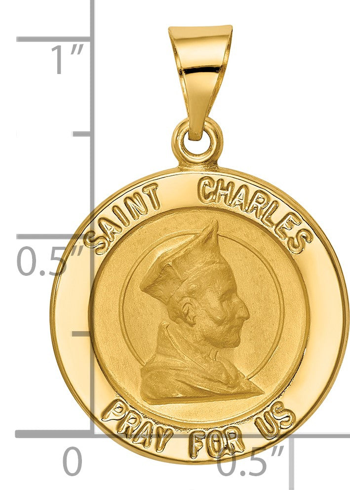 14k Polished and Satin Hollow St. Charles Medal Pendant