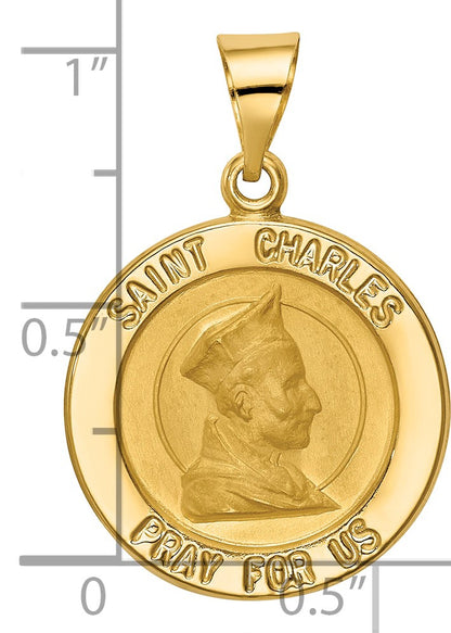 14k Polished and Satin Hollow St. Charles Medal Pendant