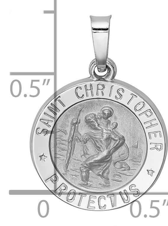 14k White Gold Polished and Satin Hollow St Christopher Medal Pendant