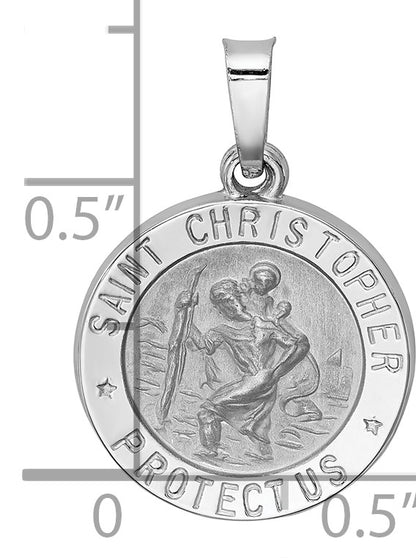 14k White Gold Polished and Satin Hollow St Christopher Medal Pendant