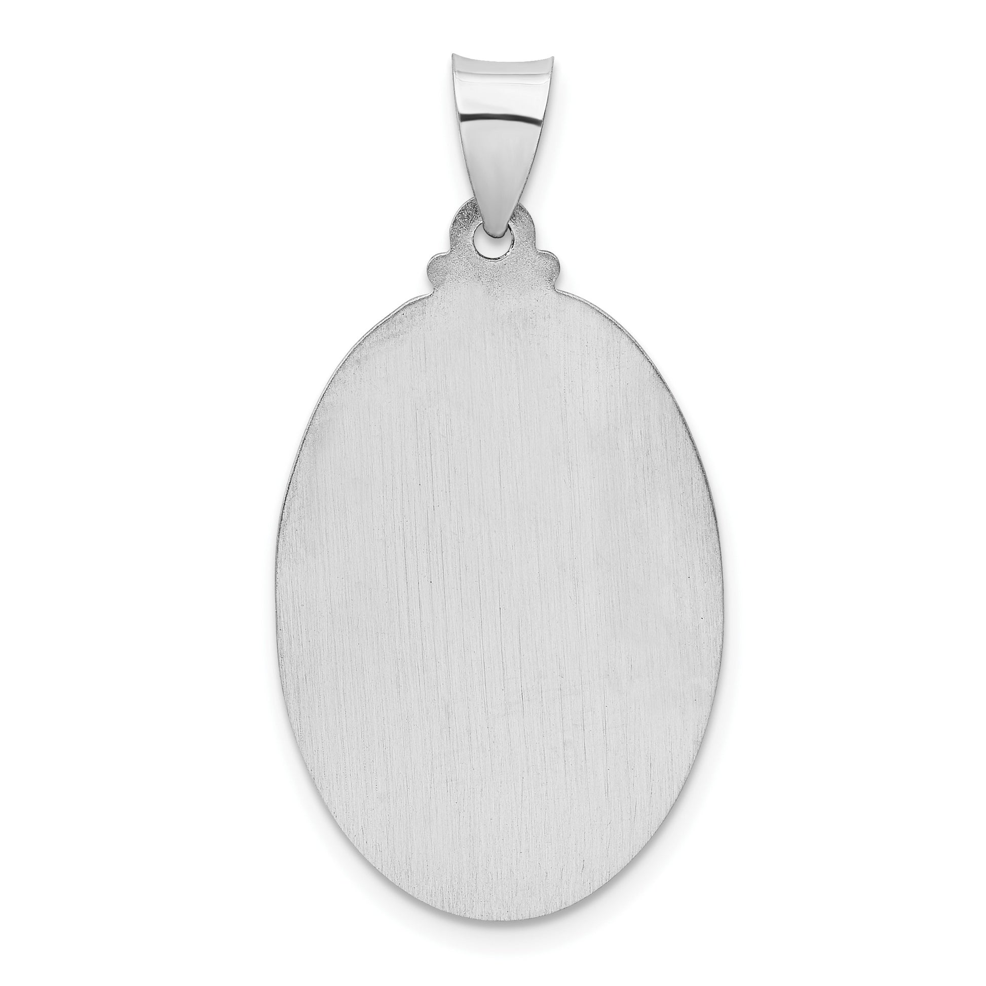 14k White Gold Polished and Satin Hollow St Christopher Medal Oval Pendant
