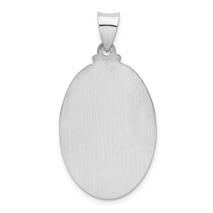 14k White Gold Polished and Satin Hollow St Christopher Medal Oval Pendant
