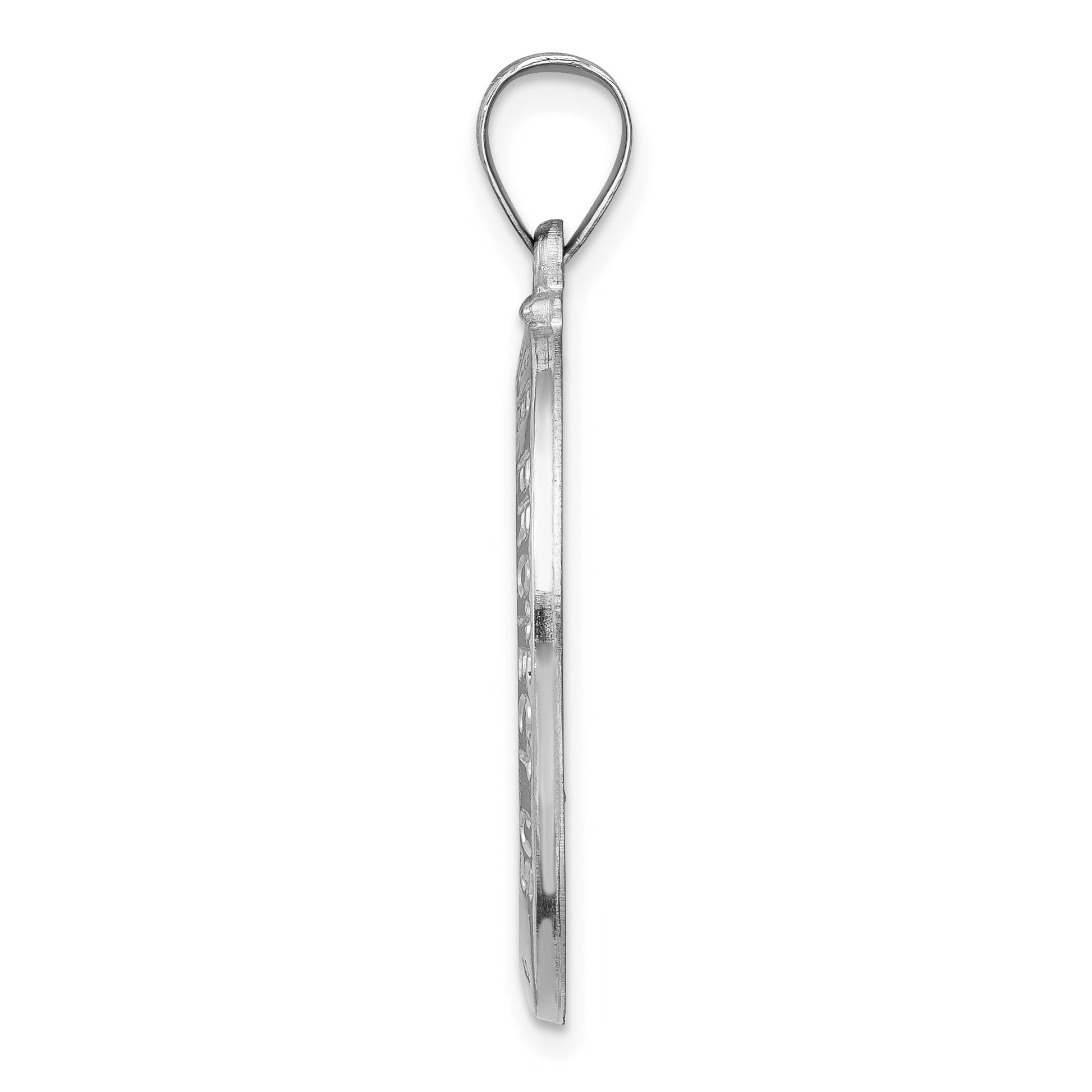 14k White Gold Polished and Satin Hollow St Christopher Medal Oval Pendant