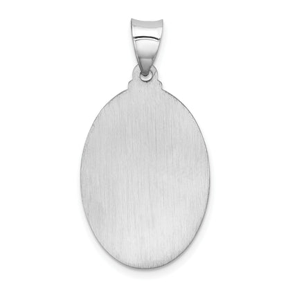 14k White Gold Polished and Satin Hollow St Christopher Medal Oval Pendant