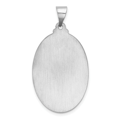 14k White Gold Polished and Satin Hollow Saint Christopher Medal Oval Pendant
