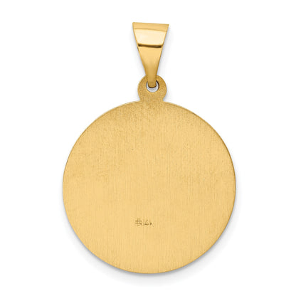 14k Polished and Satin Hollow St Edward Medal Round Pendant