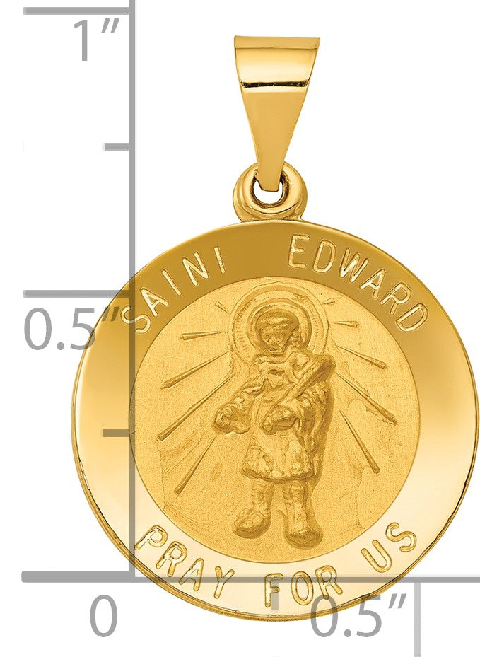 14k Polished and Satin Hollow St Edward Medal Round Pendant