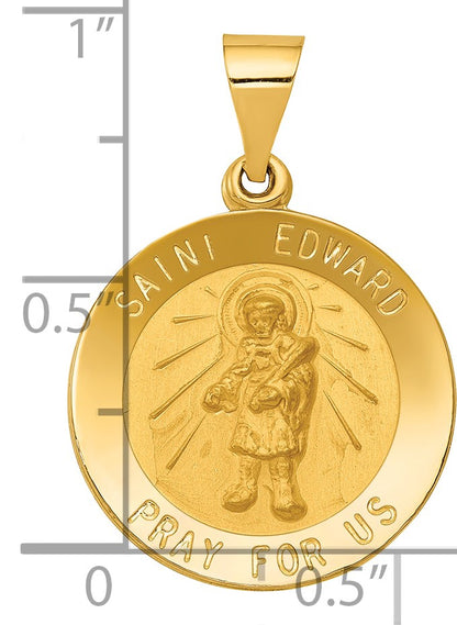 14k Polished and Satin Hollow St Edward Medal Round Pendant