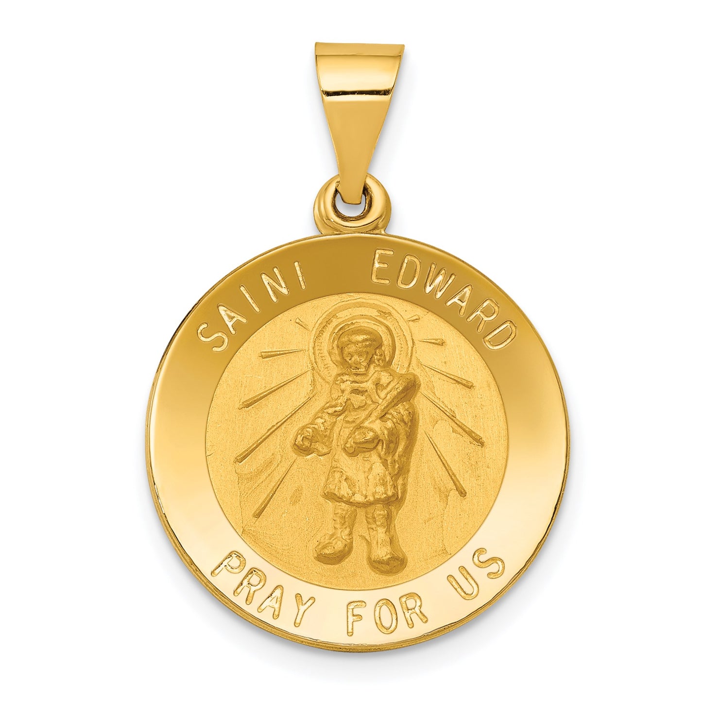 14k Polished and Satin Hollow St Edward Medal Round Pendant