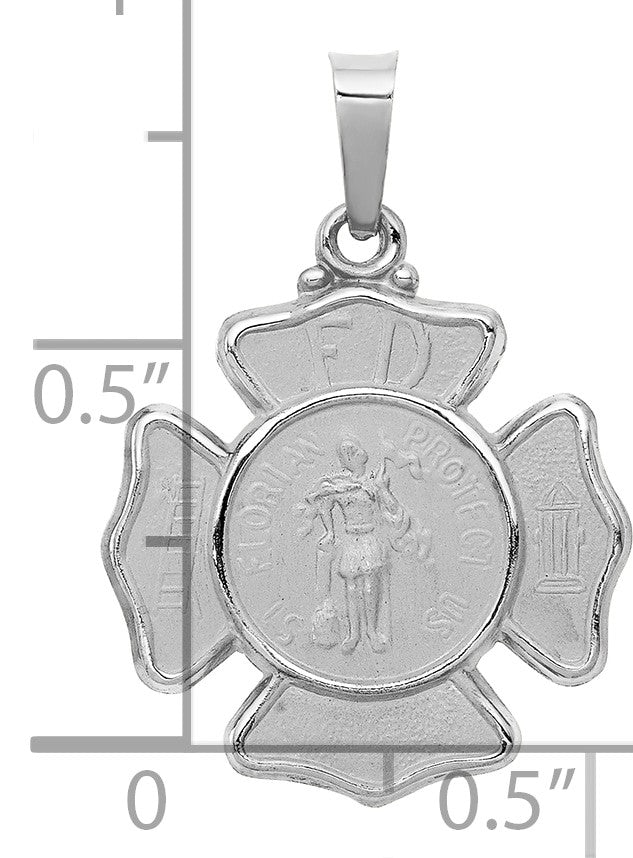 14k White Gold Polished and Satin Hollow St Florian Badge Medal Pendant