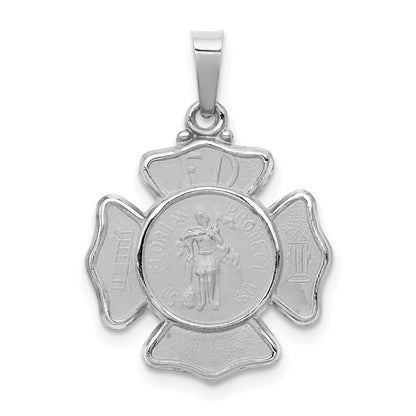 14k White Gold Polished and Satin Hollow St Florian Badge Medal Pendant