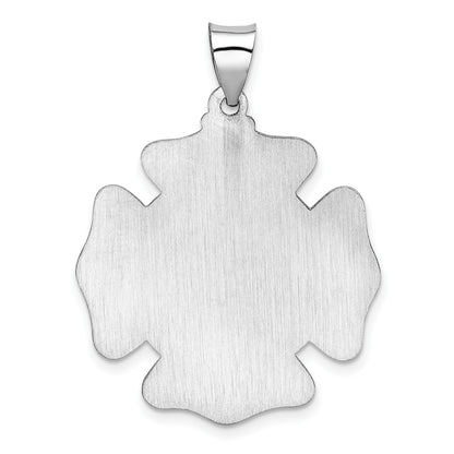 14k White Gold Polished and Satin Hollow St Florian Badge F.D. Medal Pendant
