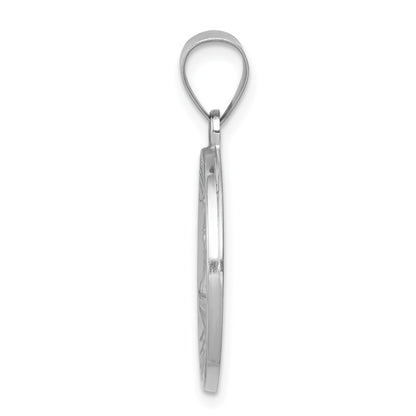 14k White Gold Polished and Satin Hollow St Florian Medal Round Pendant