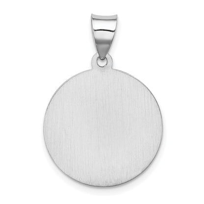 14k White Gold Polished and Satin Hollow St Florian Medal Round Pendant