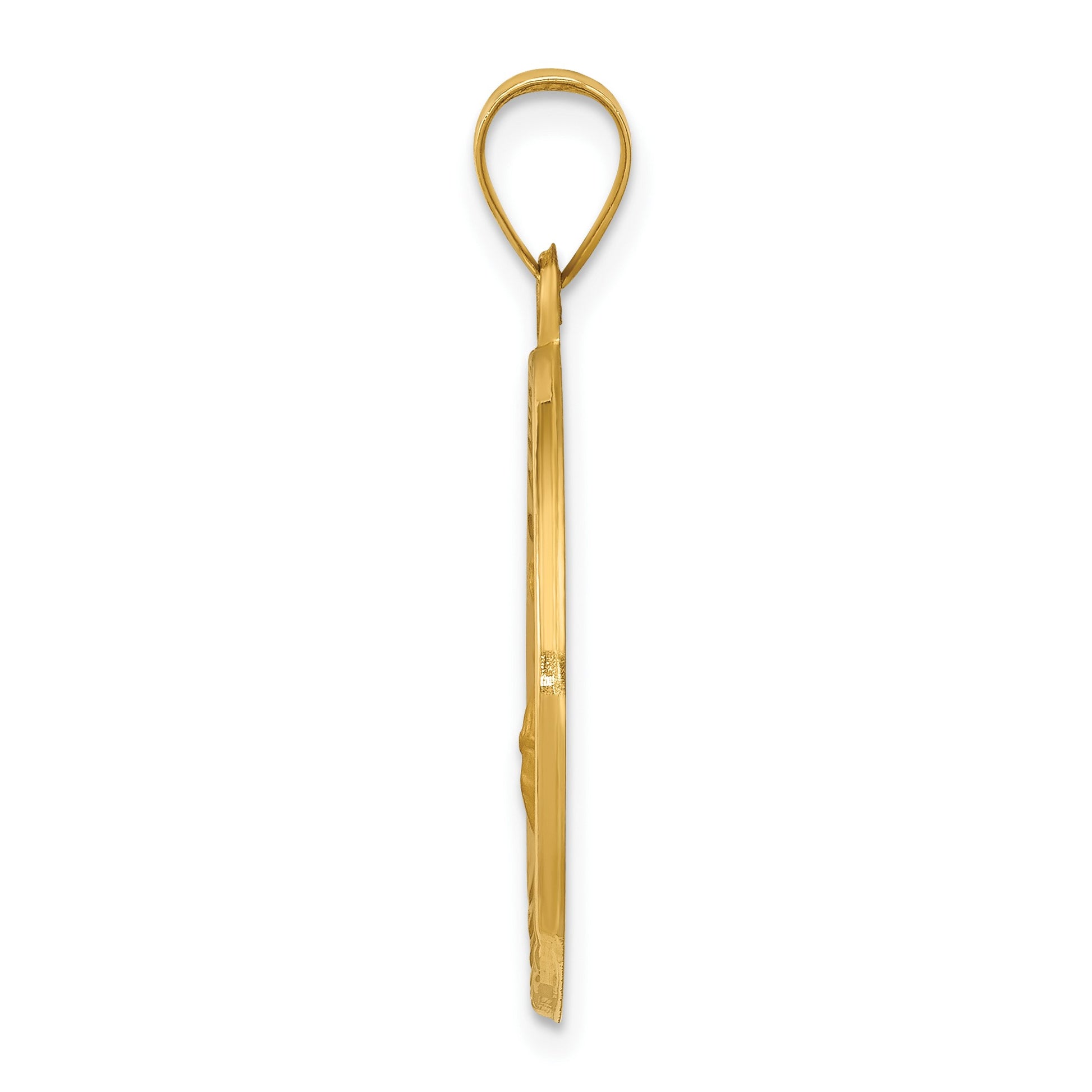 14k Polished and Satin Hollow St Florian Medal Round Pendant