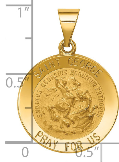 14k Polished and Satin Hollow Saint George Medal Round Pendant