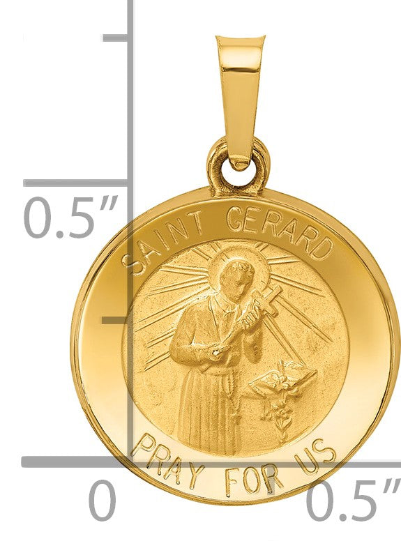 14k Polished and Satin Hollow Saint Gerard Medal Round Charm