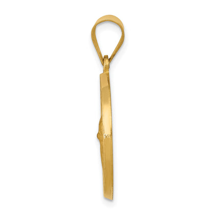 14k Polished and Satin Hollow Saint Gerard Medal Round Pendant