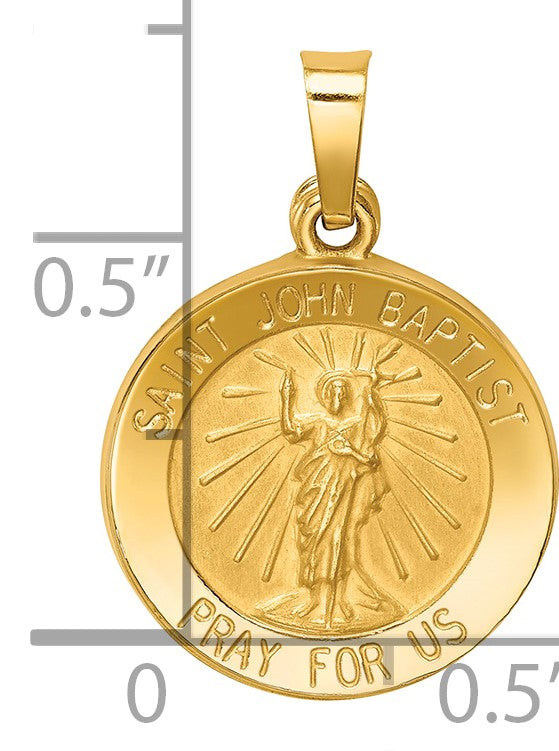 14k Polished and Satin Hollow St John the Baptist Medal Round Pendant