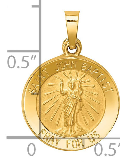 14k Polished and Satin Hollow St John the Baptist Medal Round Pendant