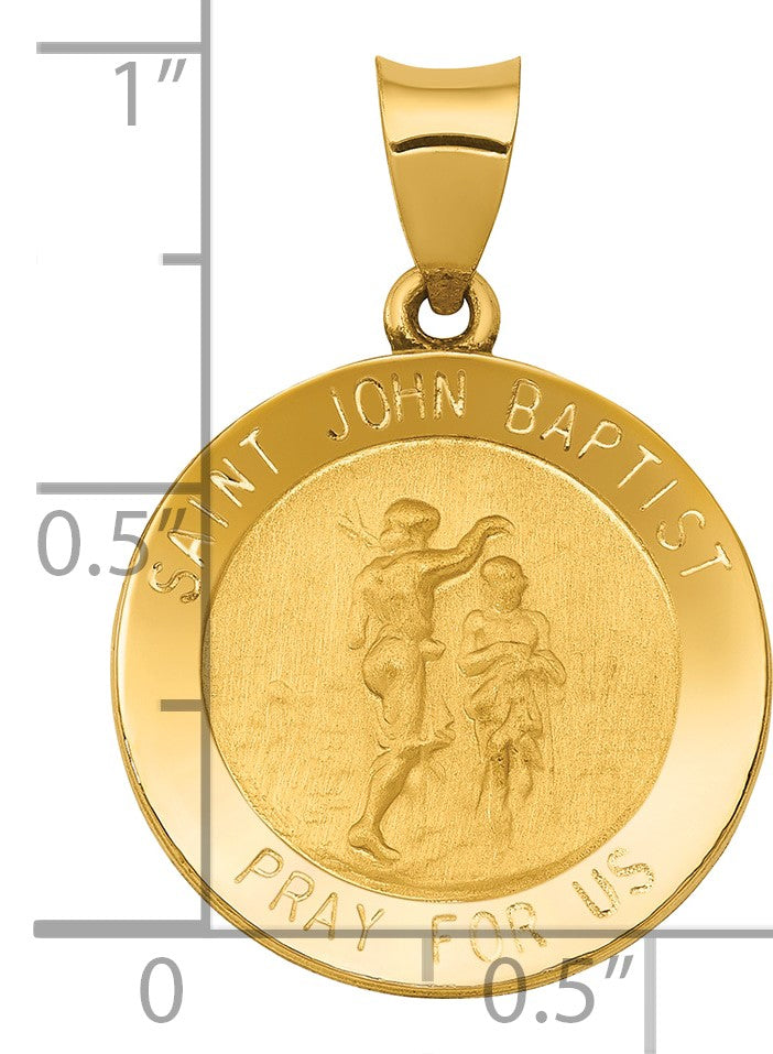14k Polished and Satin Hollow St John the Baptist Medal Round Pendant