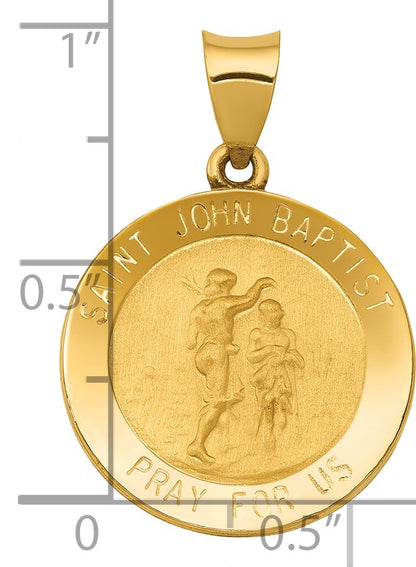 14k Polished and Satin Hollow St John the Baptist Medal Round Pendant