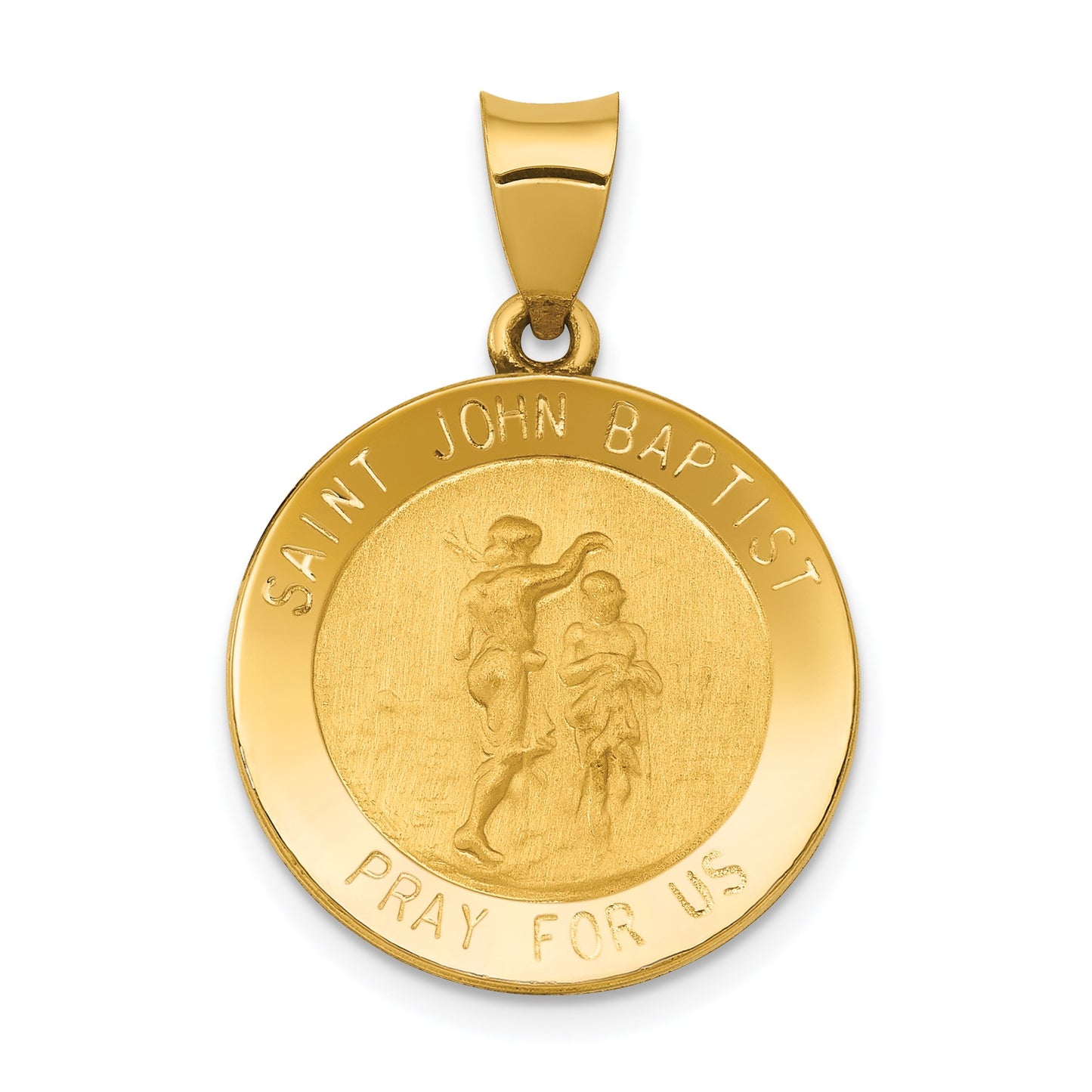 14k Polished and Satin Hollow St John the Baptist Medal Round Pendant