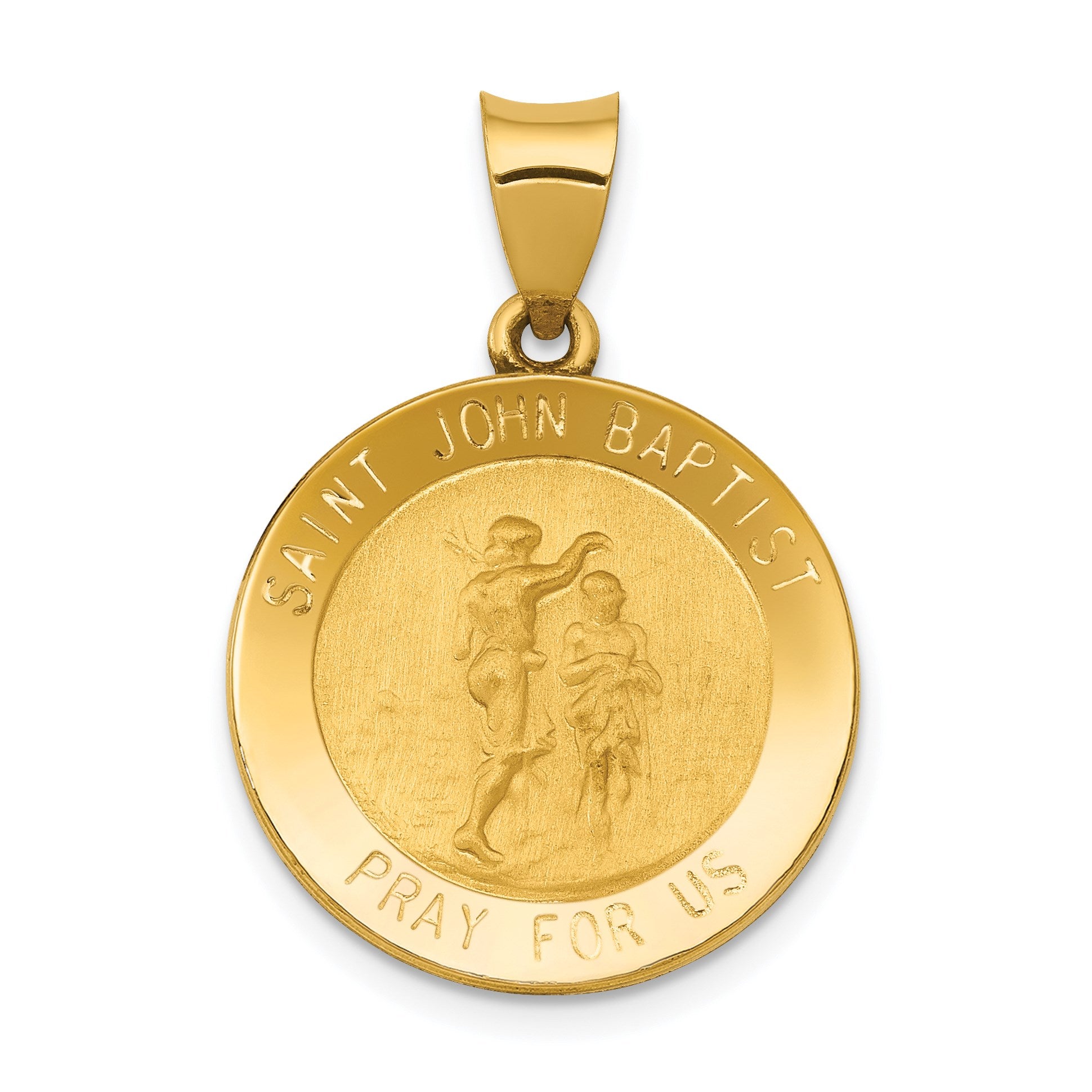 14k Polished and Satin Hollow St John the Baptist Medal Round Pendant