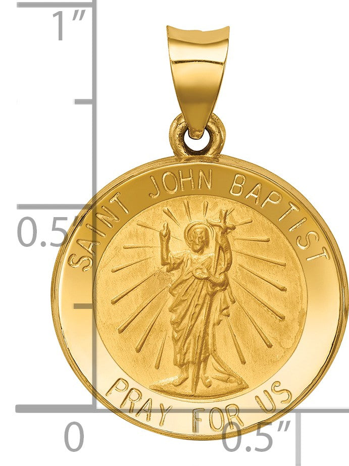 14k Polished and Satin Hollow St John the Baptist Medal Round Pendant