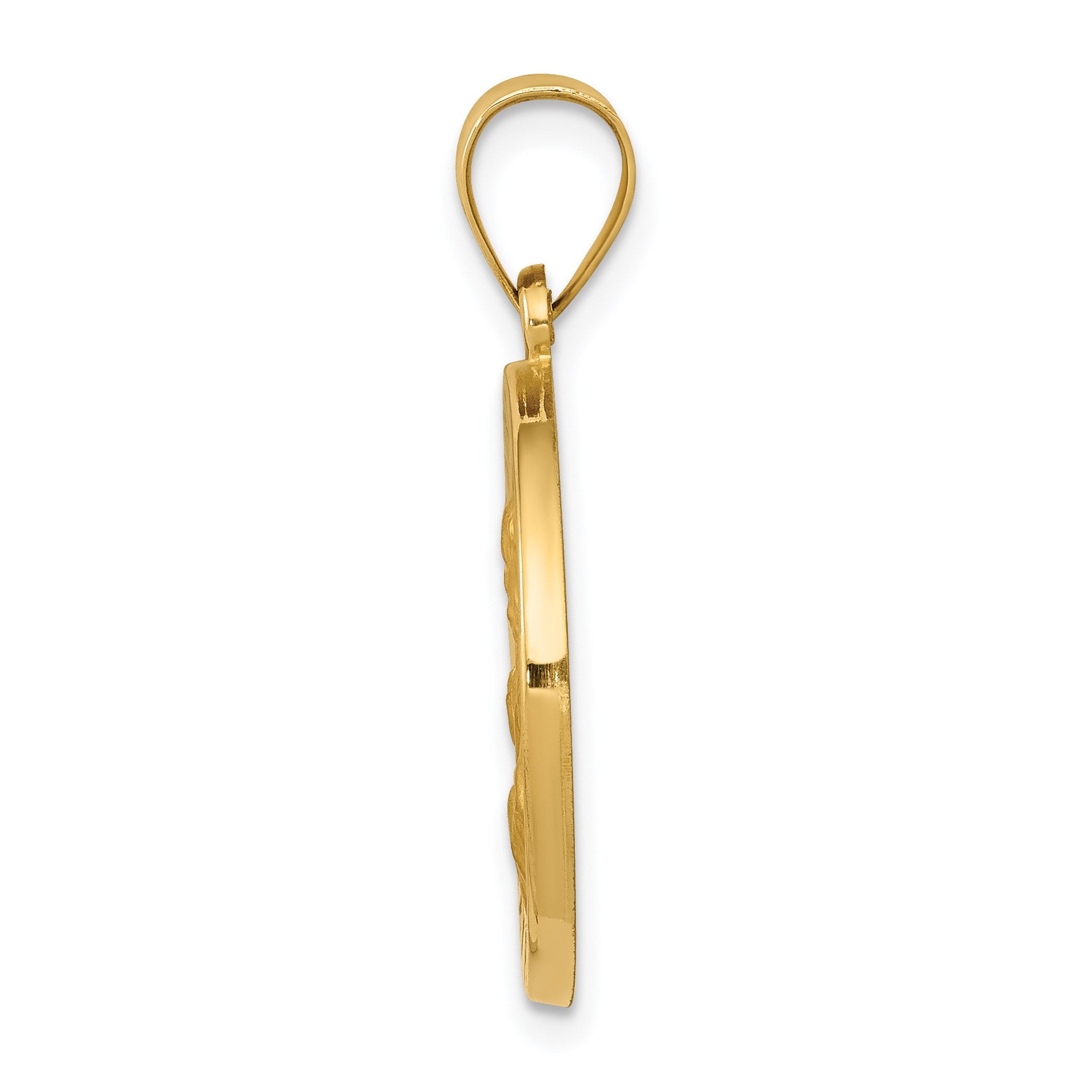 14k Polished and Satin Hollow St Joseph Medal Round Pendant