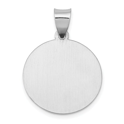 14k White Gold Polished and Satin Hollow St Joseph Medal Round Pendant