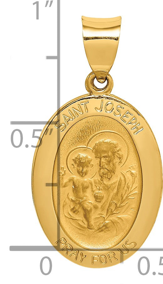 14k Polished and Satin Hollow St Joseph Medal Oval Pendant