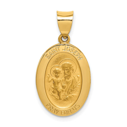 14k Polished and Satin Hollow St Joseph Medal Oval Pendant
