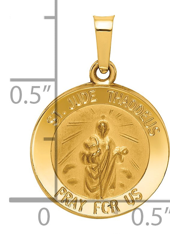 14k Polished and Satin Hollow St Jude Thaddeus Medal Round Pendant