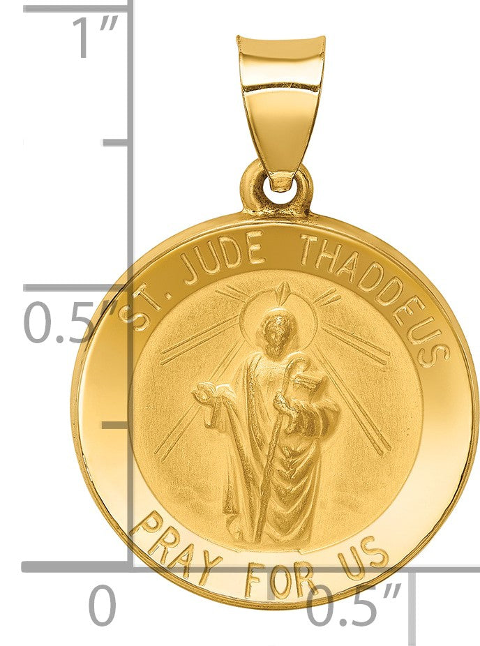 14k Polished and Satin Hollow St Jude Thaddeus Medal Round Pendant