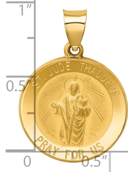 14k Polished and Satin Hollow St Jude Thaddeus Medal Round Pendant