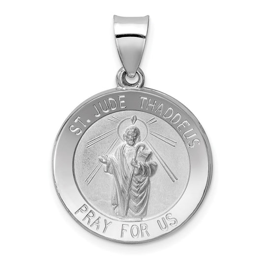 14K White Gold Polish/Satin St Jude Thaddeus Medal Hollow Pendant