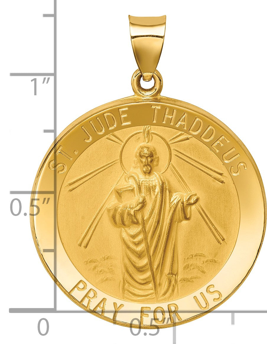 14k Polished and Satin Large Hollow St. Jude Thaddeus Medal Round Pendant