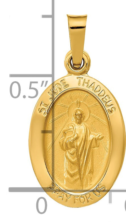 14k Polished and Satin Hollow St Jude Thaddeus Medal Oval Pendant