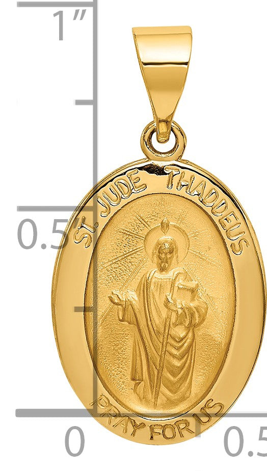 14k Polished and Satin Hollow St Jude Thaddeus Medal Oval Pendant