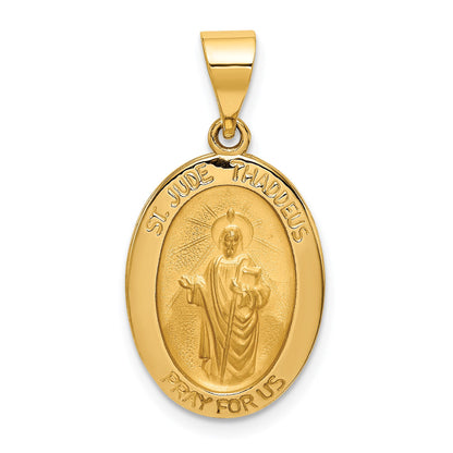 14k Polished and Satin Hollow St Jude Thaddeus Medal Oval Pendant
