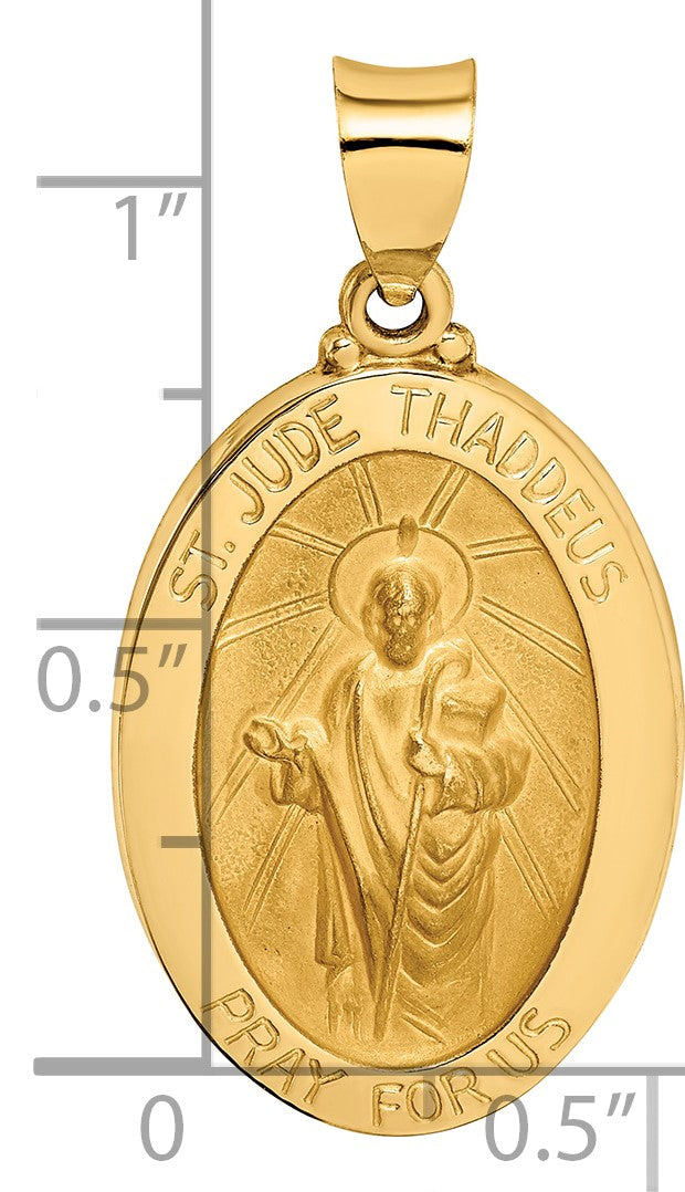 14k Polished and Satin Hollow St Jude Thaddeus Medal Oval Pendant