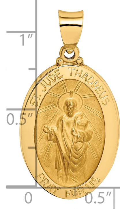 14k Polished and Satin Hollow St Jude Thaddeus Medal Oval Pendant