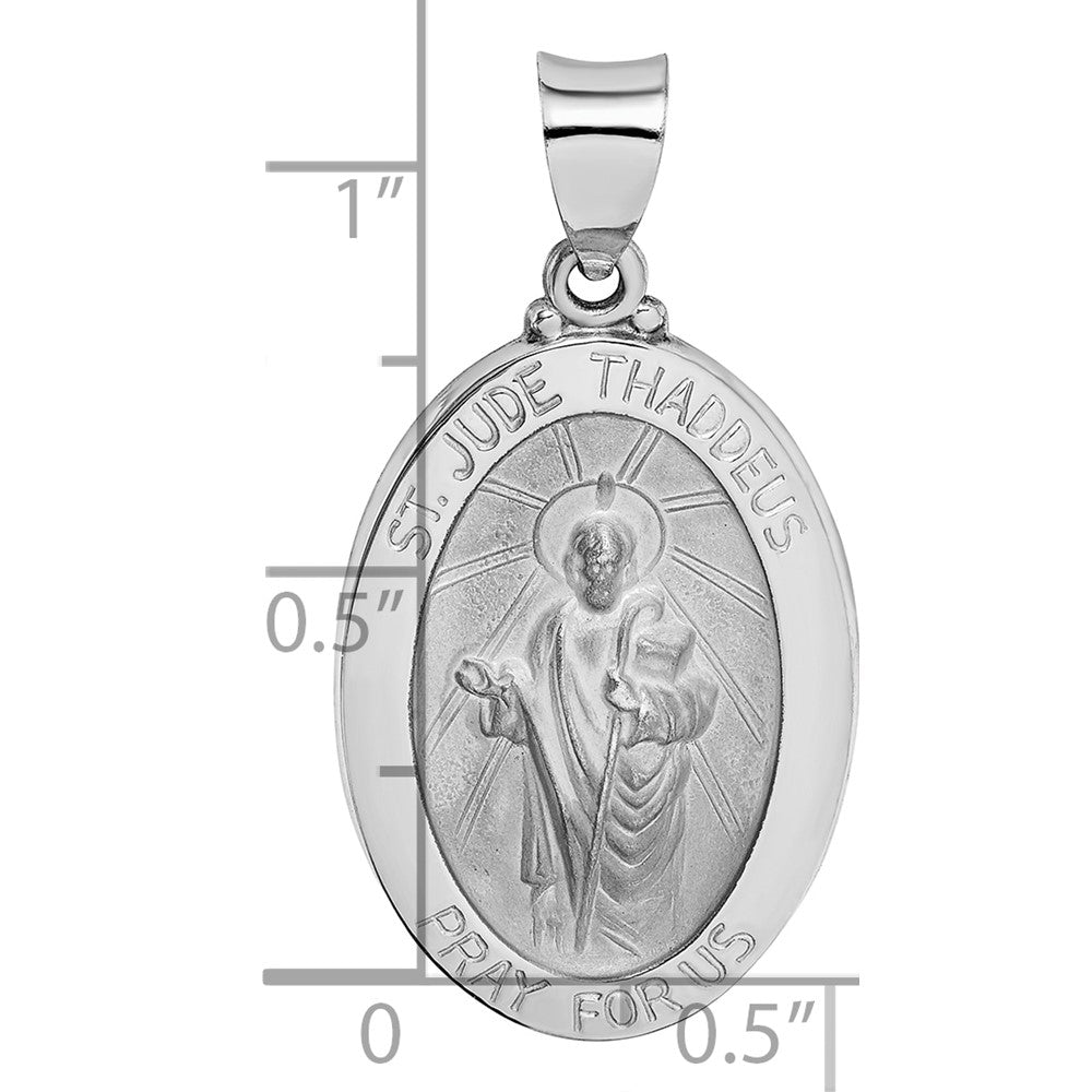 14K White Gold Polish/Satin St Jude Thaddeus Medal Hollow Pendant