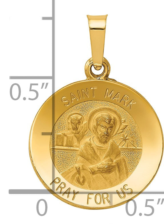 14k Polished and Satin Hollow St Mark Medal Round Pendant