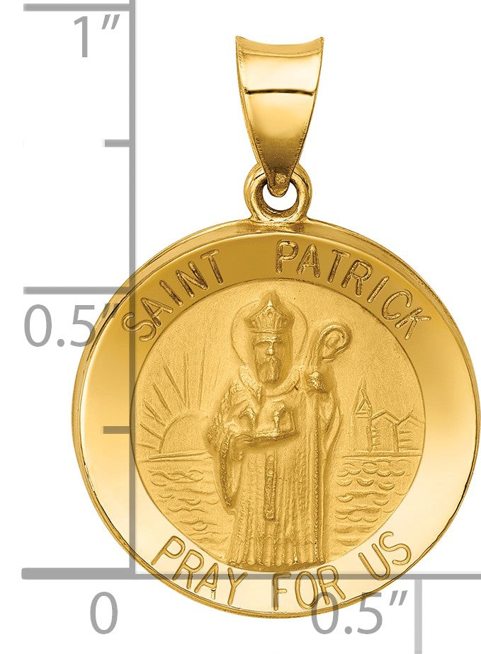 14k Polished and Satin Hollow St Patrick Medal Round Pendant