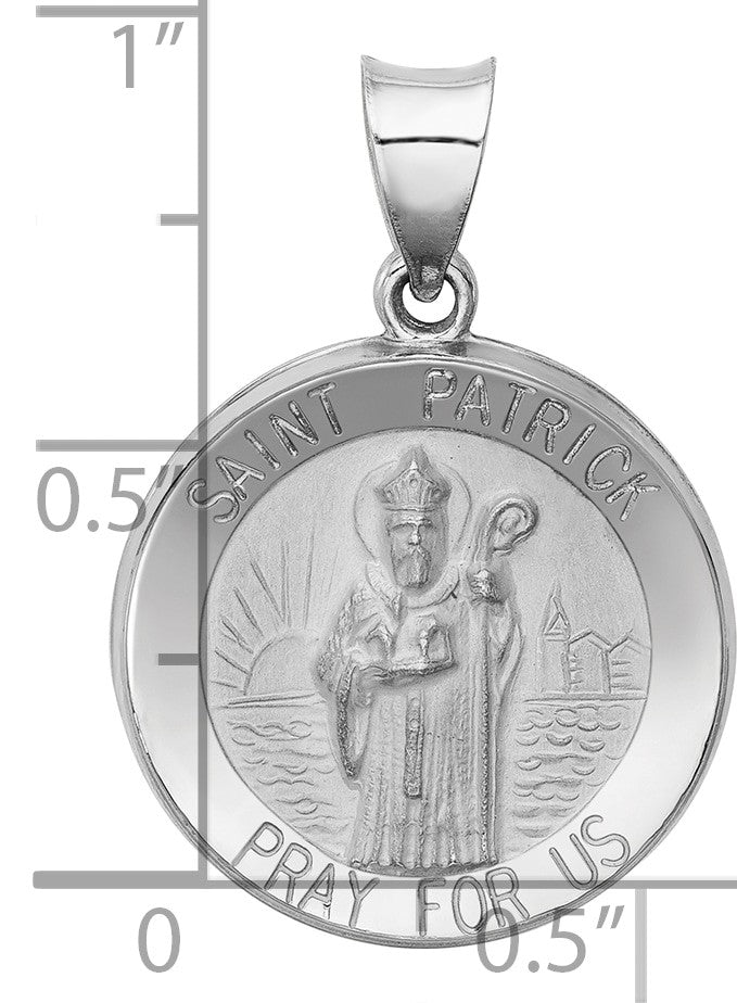 14k White Gold Polished and Satin Hollow St Patrick Medal Round Pendant